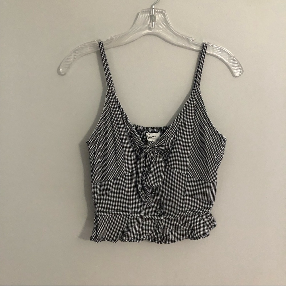 Japae Black & White Ruffle Bottom Gingham Crop Top, Size Small